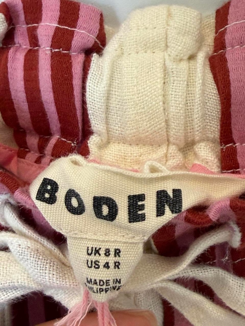 Boden Cream Wide-Leg Pull-On Pants with Red Stripes - Picture 4 of 5